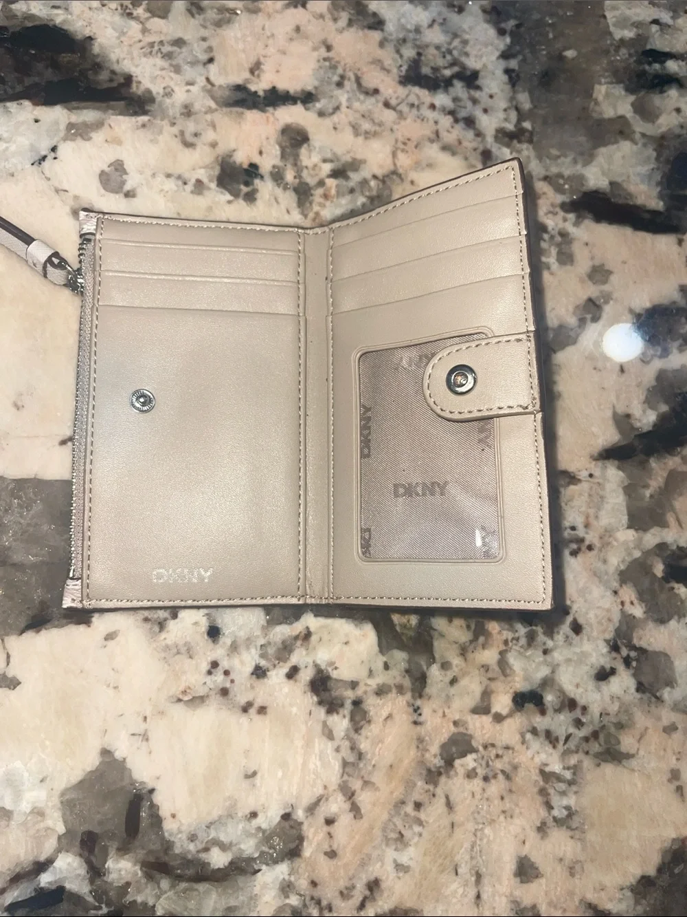 DKNY Pale Pink Monogram Zip Card Pouch